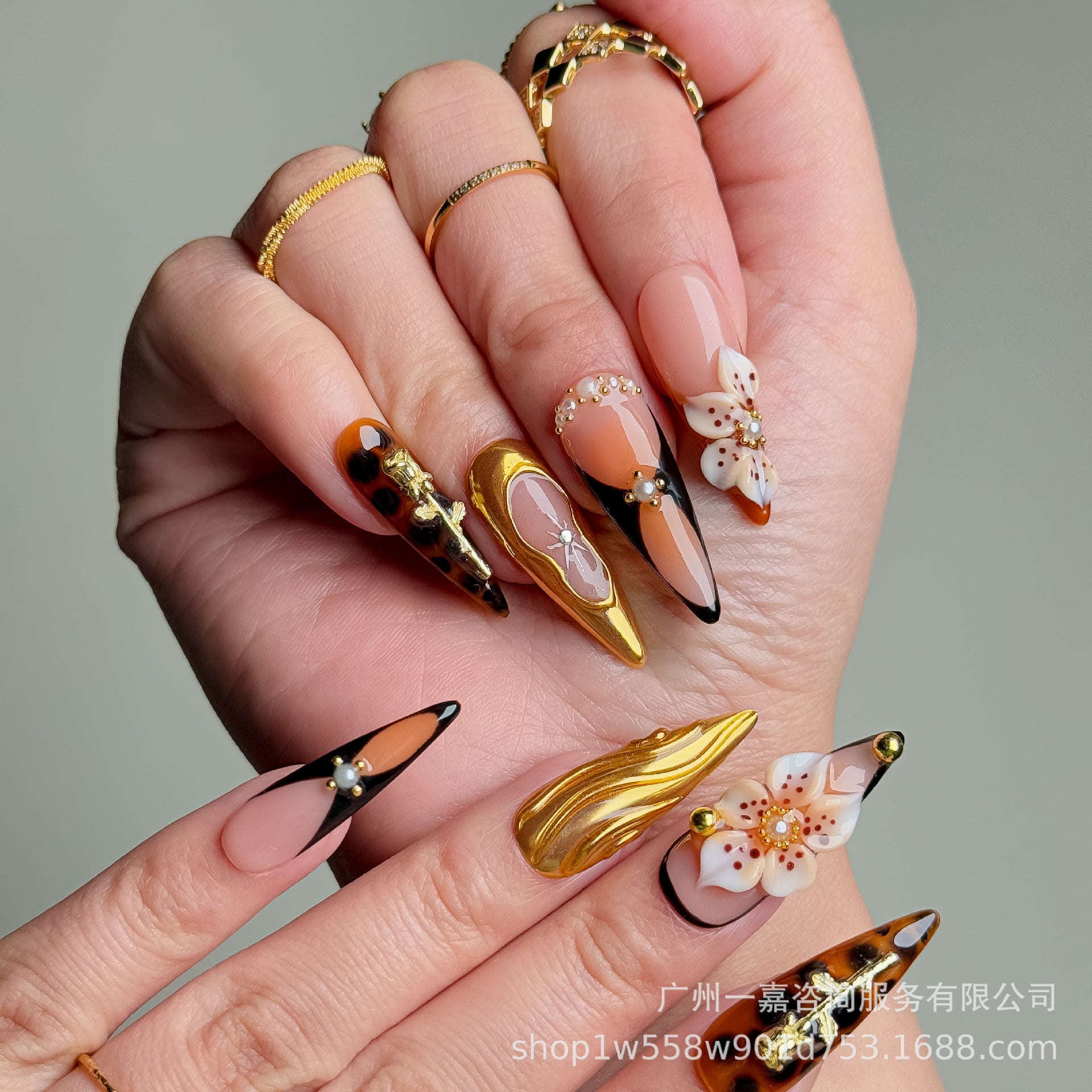Wholesale Hand-painted carved long pointed nails pure hand-made wearable nails