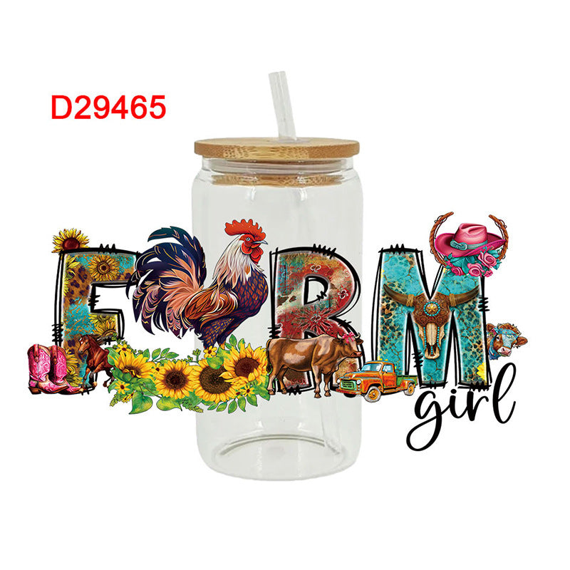 Wholesale Western style rooster boots cowboy hat 16oz Cup UV DTF Wraps