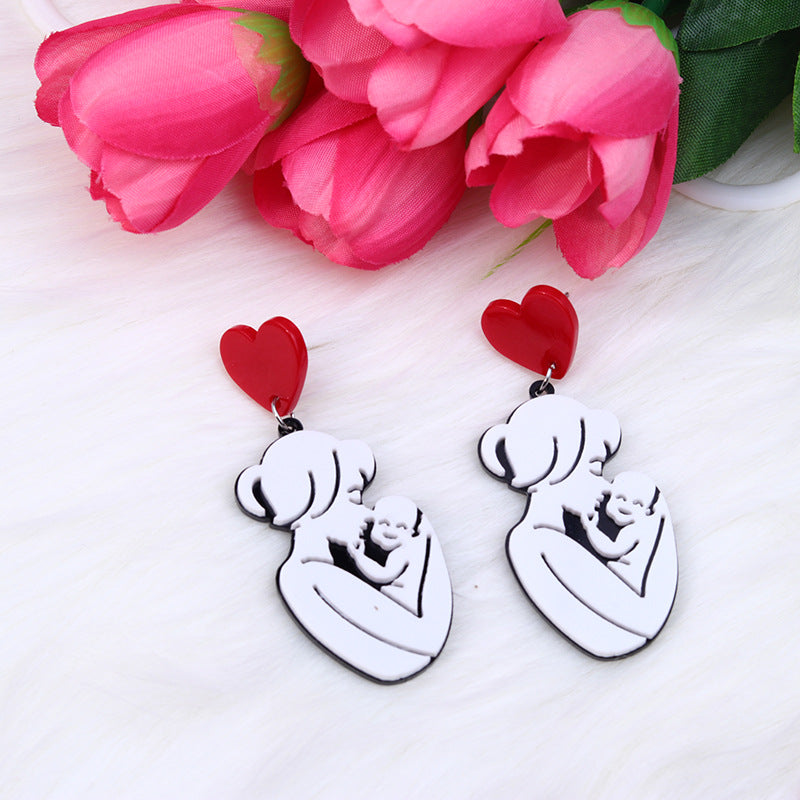 Wholesale Mother's Day Acrylic Love Double Layer Earrings