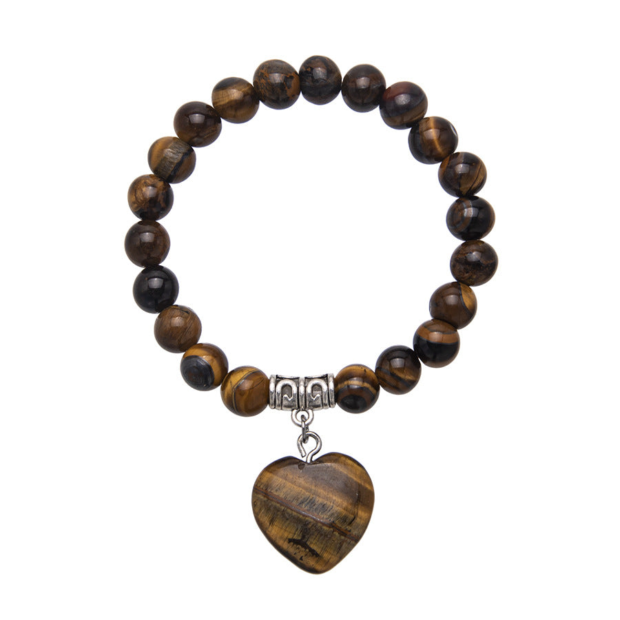 Wholesale Colorful Natural Stone Crystal Heart Stretch 8MM Bracelet