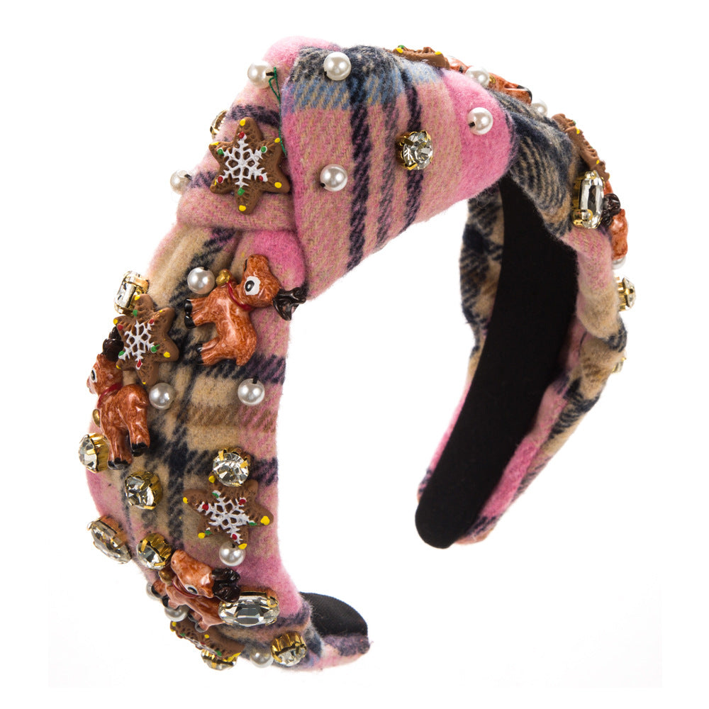 Wholesale Christmas High Quality Flannel and Diamond Pearl Headband