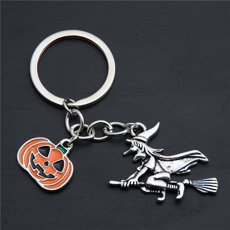 Wholesale Zinc Alloy Halloween Keychain Pumpkin Wizard Broom Teeth Pendant