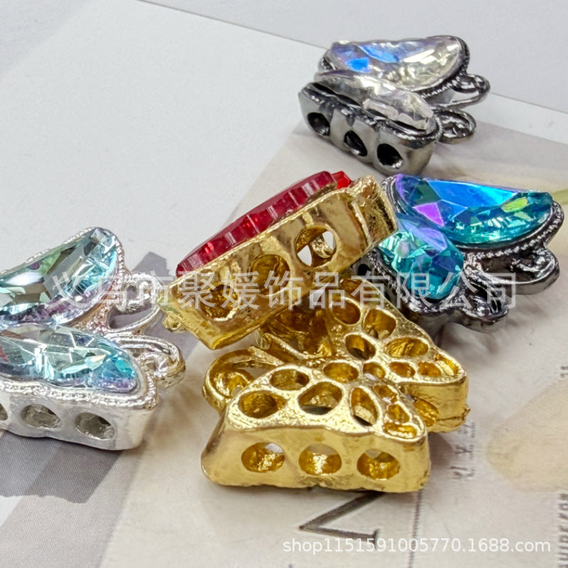 Wholesale 20pcs Stereo Butterfly Inlaid Beads Eight-Hole Color Diamond 3D Alloy Crystal Beads