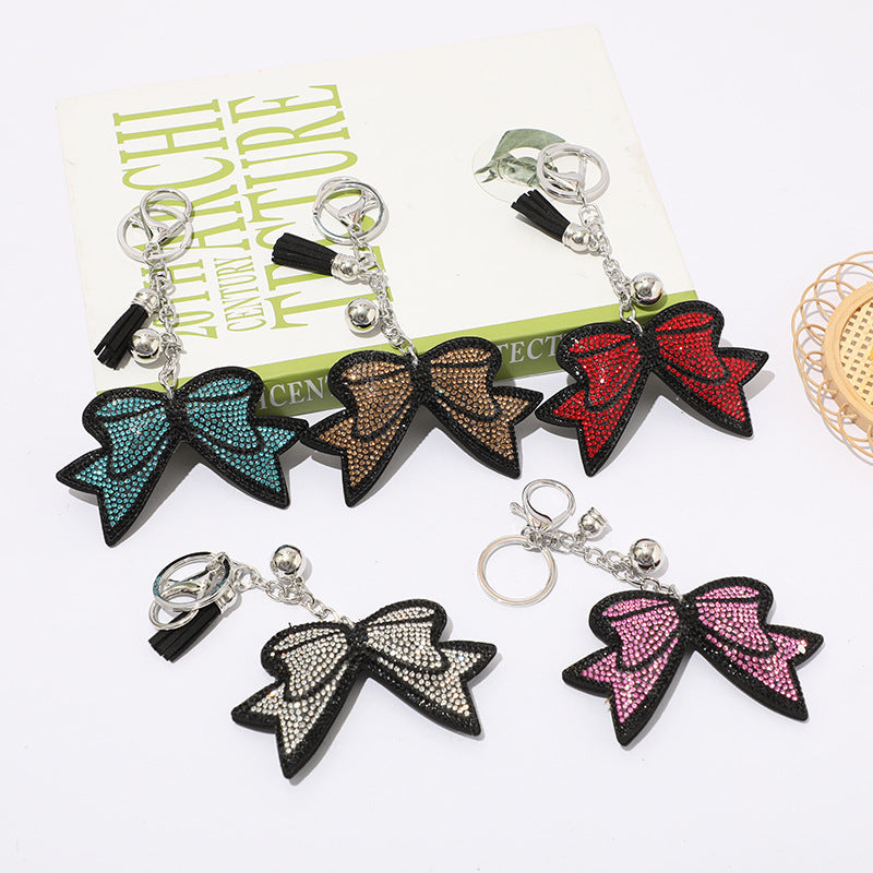 Wholesale 12pcs creative bow rhinestone keychain cute rhinestone bag tassel pendant