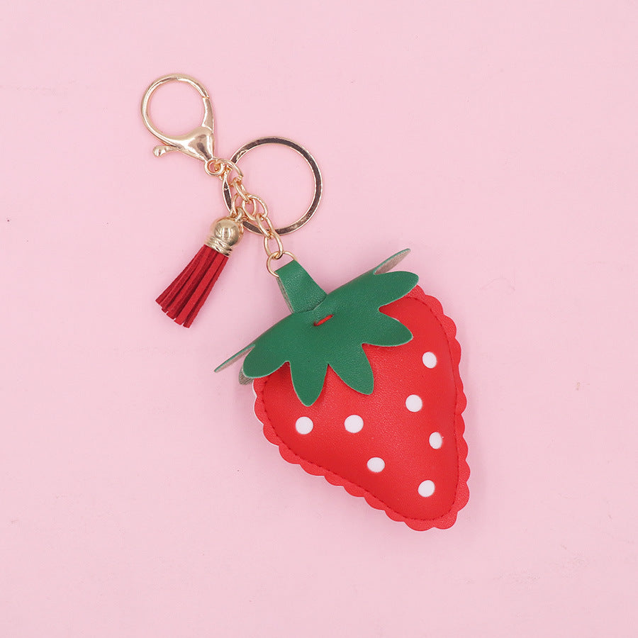 Wholesale Strawberry Leather Keychains