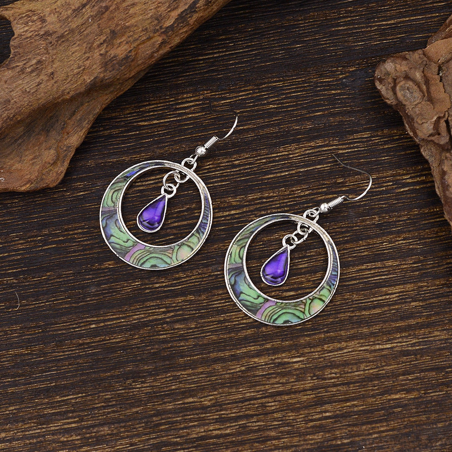 Wholesale Bohemian style round openwork teardrop earrings