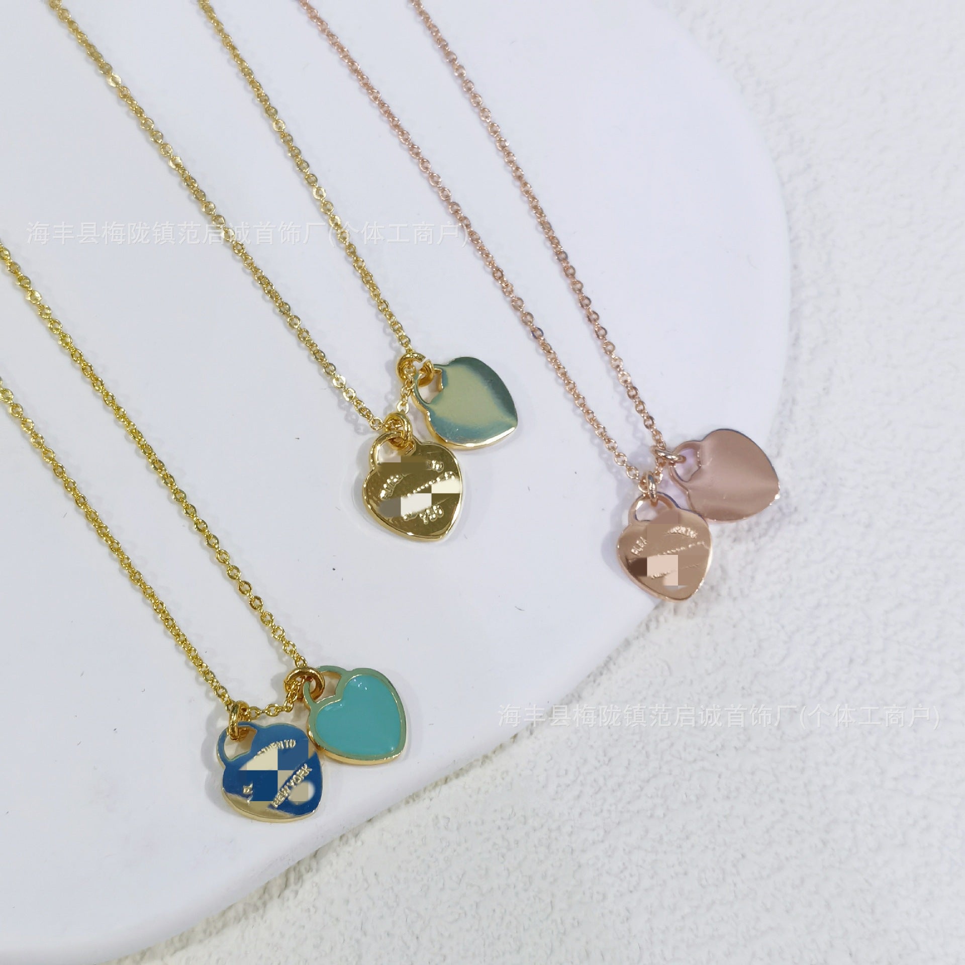 Wholesale Epoxy diamond gold-plated heart clavicle necklace