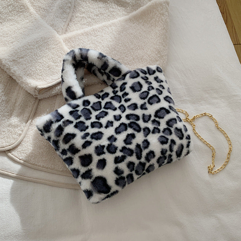Wholesale Leopard Chain Crossbody Bag Plush Handbag