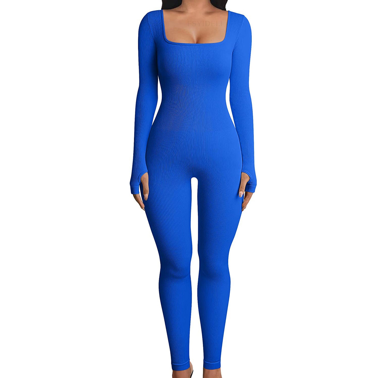 Wholesale Polyester Threaded Square Neck Lifting Buttocks Slimming Sexy Women's Jumpsuit