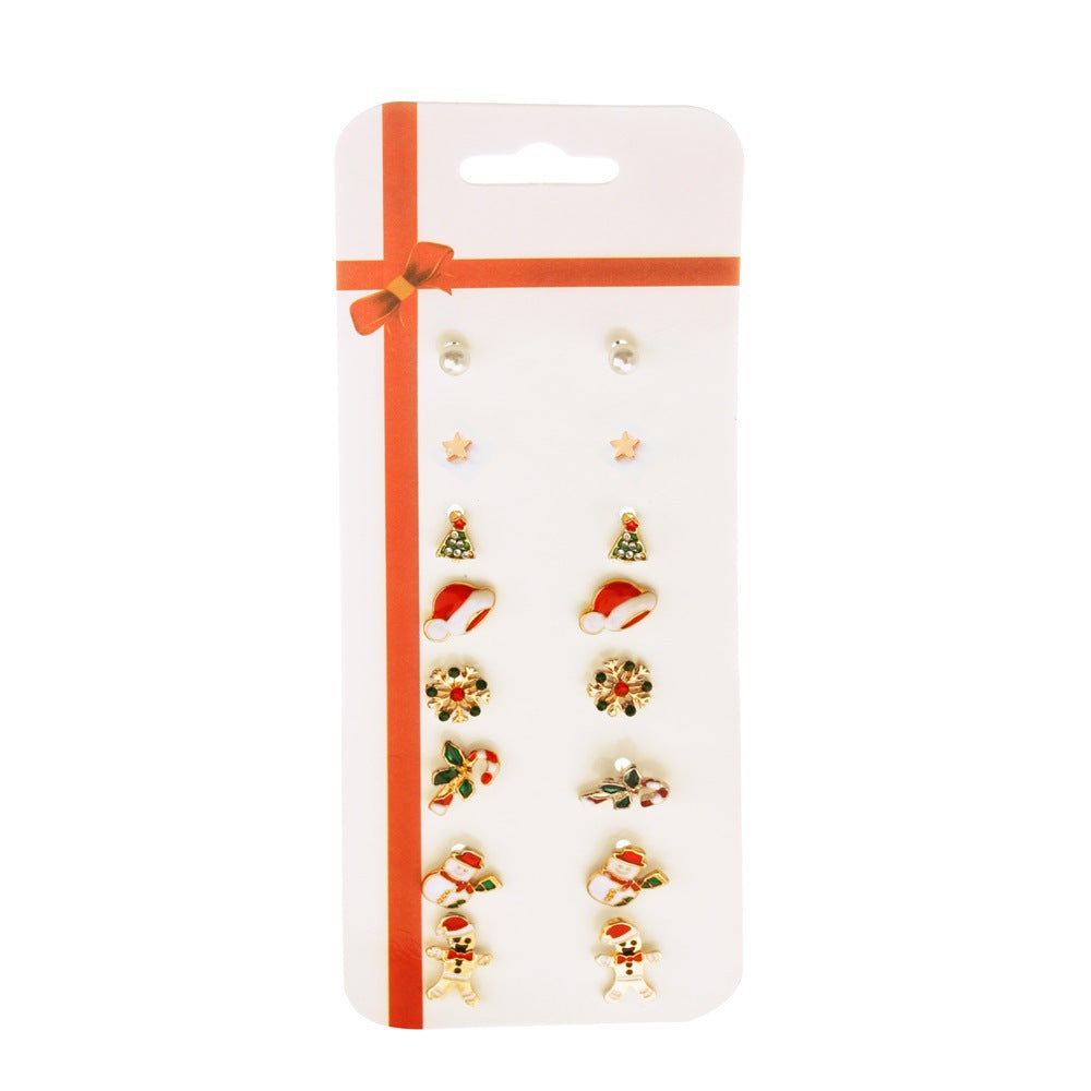 Wholesale Christmas Cartoon Elk Cane Christmas Tree Alloy Stud Earrings Set