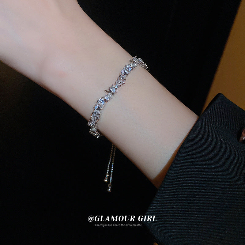 Wholesale Real Gold Electroplated Pearl Inlaid Diamond Zircon Stitching Bracelet