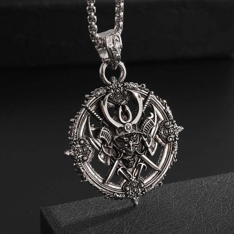 Wholesale Retro Gothic Turntable Samurai Demon Pendant Necklace for Men