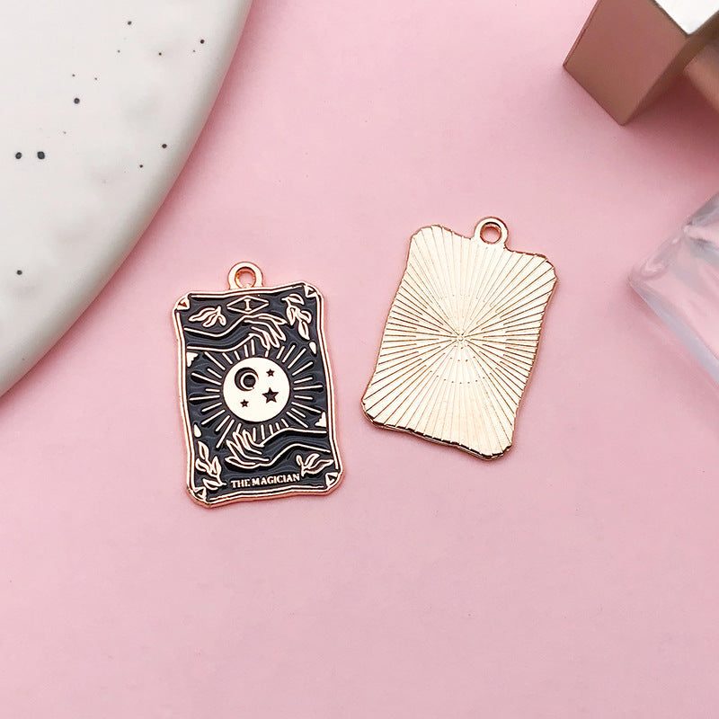 Wholesale Square Tarot Wheel of Fate DIY Alloy Drip Oil Necklace Pendant Accessories
