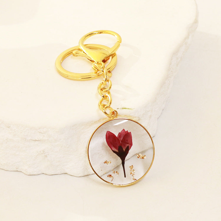 Wholesale 6pcs Dried Flower Resin Specimen Month Flower Keychain