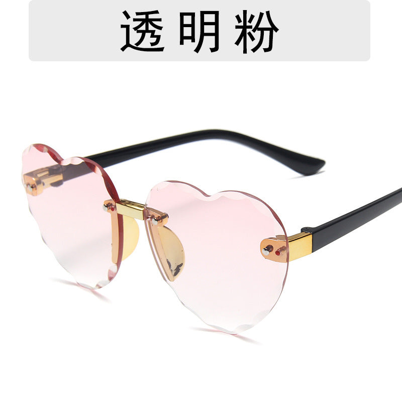 Wholesale Children's Cut Edge Frameless Ocean Film Gradient Peach Heart Sunglasses