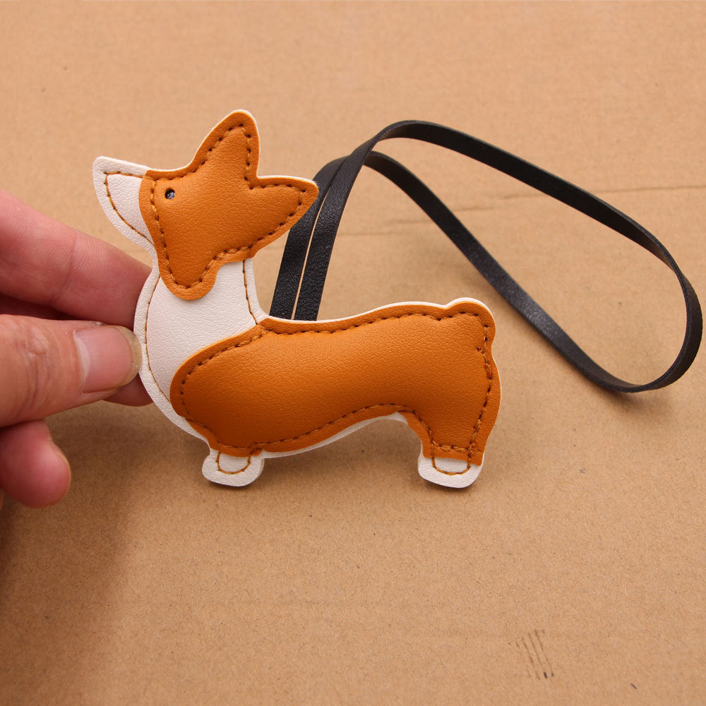 Wholesale Stylish PU Leather Corgi Dog Bag Charm Pendant Cute Japanese Korean Style Coffee Keychain Accessory Boutique Resale Gift