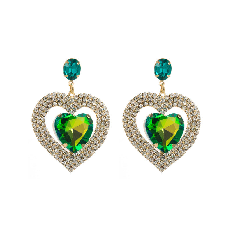 Wholesale Alloy Diamond Double Heart Shape Earrings