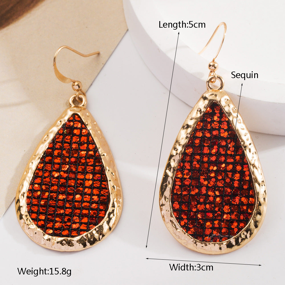 Wholesale Leather sequined teardrop earrings