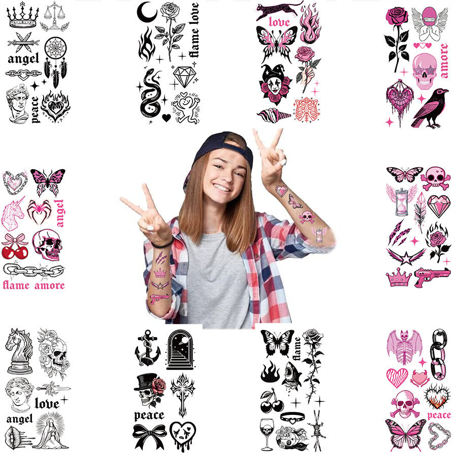 Wholesale 10pcs/pack Rose Skull Tattoo Waterproof Party Gift Funny Fun Face Stickers