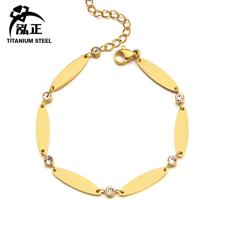 Wholesale Stainless Steel Diamond Oval Plate Bracelet