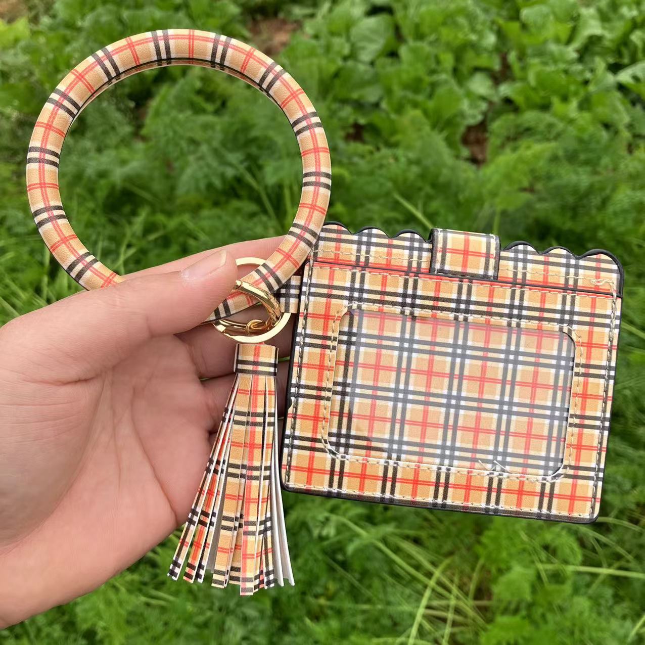 Wholesale Leopard Print PU Leather Tassel Bracelet Coin Purse Keychain