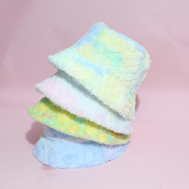 Wholesale 2023 Winter New Plush Diamond Pattern Tie-dye Polyester Hat