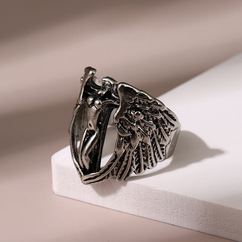 Wholesale Men's Vintage Angel Wings Open Alloy Ring