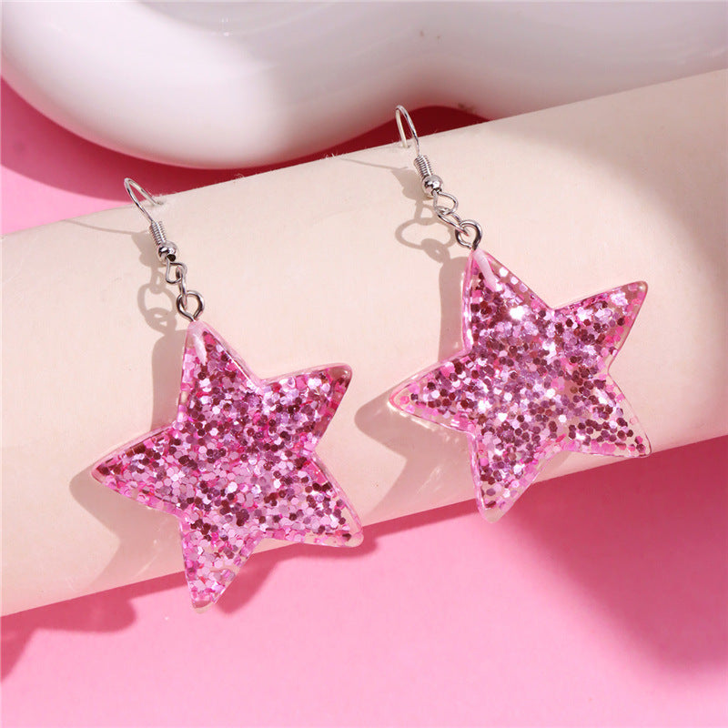 Wholesale Pink Valentine's Day Love Acrylic sequins Flowing Sand Peach Heart Sweetheart Spicy Girl Earrings