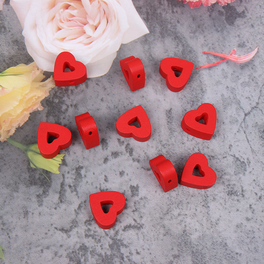 Wholesale  20PCS Valentine's Day Heart-shaped Hollow Perforated Wooden Beads