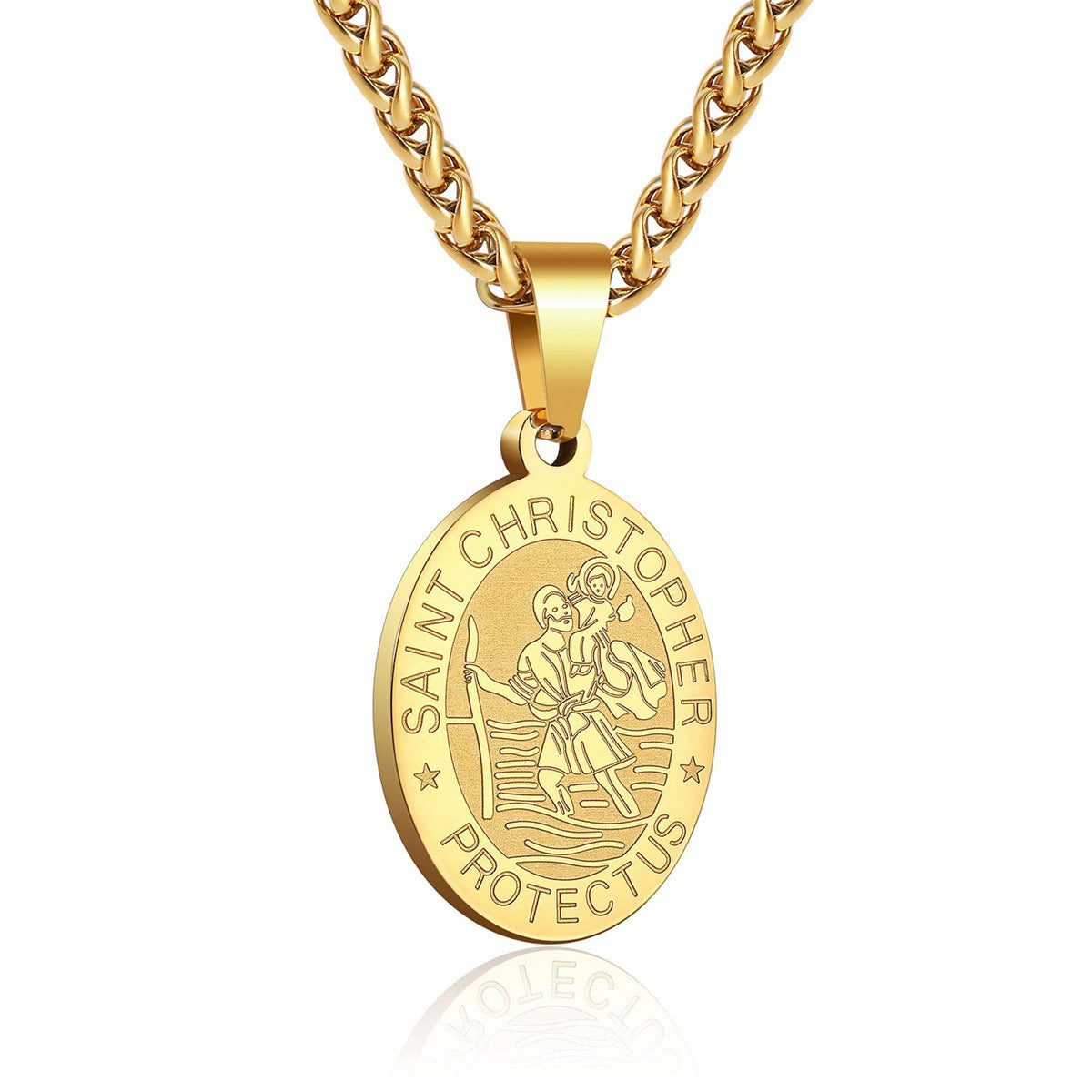 Wholesale Double sided portrait medal cross stainless steel necklace