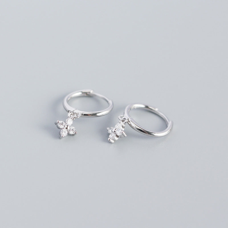 Wholesale French Style S925 Sterling Silver Geometric Diamond Floral Silver Earrings