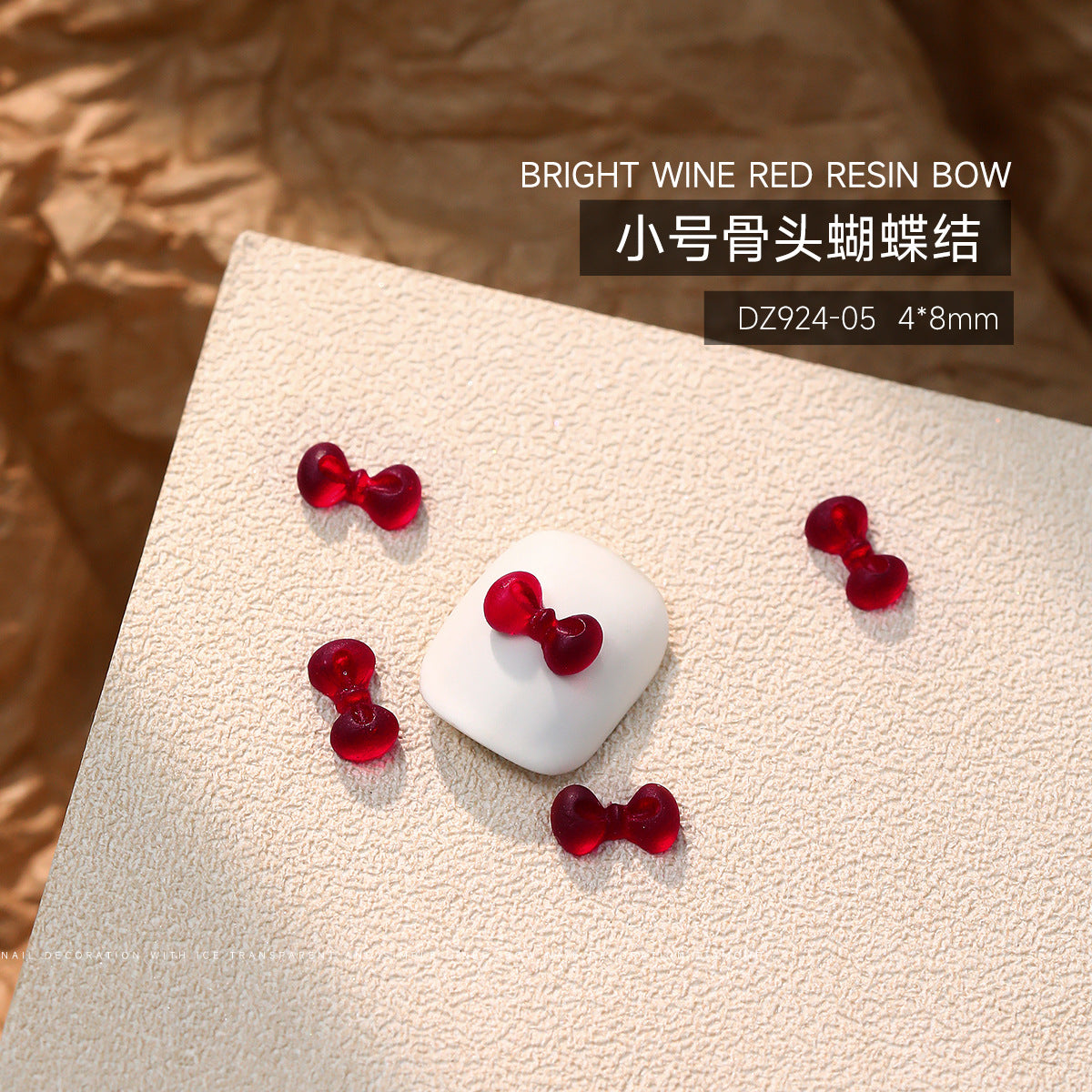 Wholesale 50pcs Bow Nail Art Accessories Burgundy Resin Frosted Mini Three-Dimensional Ribbon Butterfly Bow Tie Nail Decoration