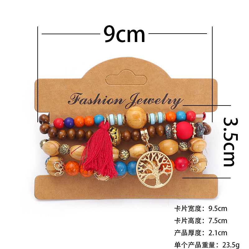 Wholesale Bohemian multi-layered wooden beaded bracelet jewelry