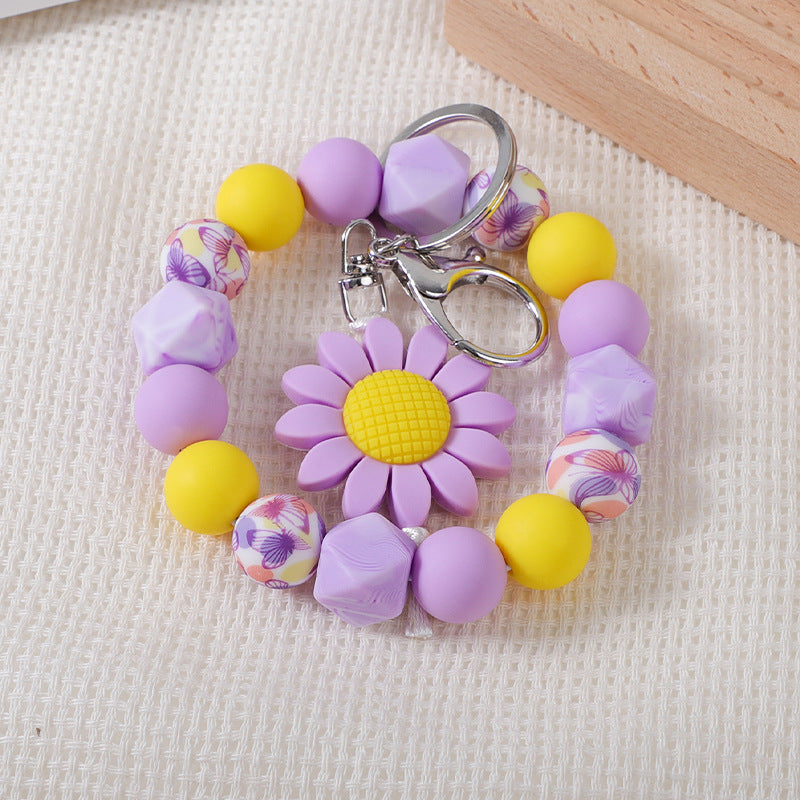 Wholesale sunflower silicone beaded bracelet bag pendant bracelet ladies bracelet keychain
