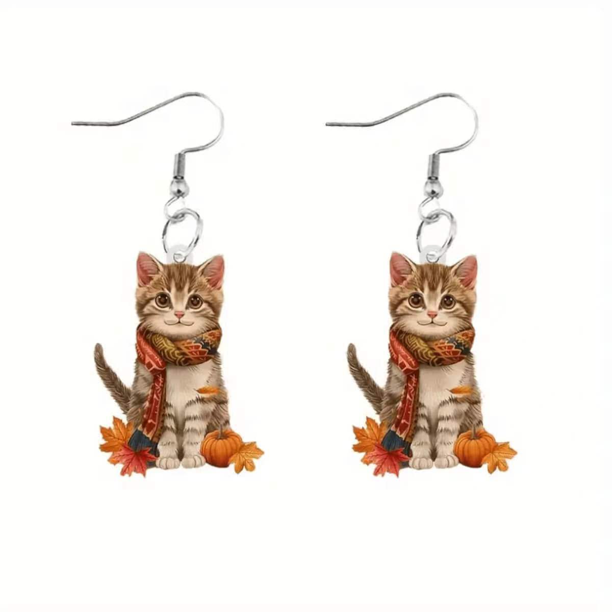 Wholesale Thanksgiving Cat Acrylic Earrings