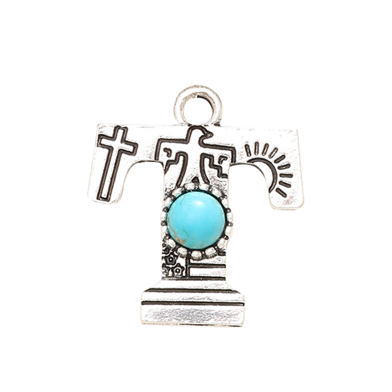 Wholesale of Western Wind Letter Natural Turquoise Alloy Letter Keychain Accessories