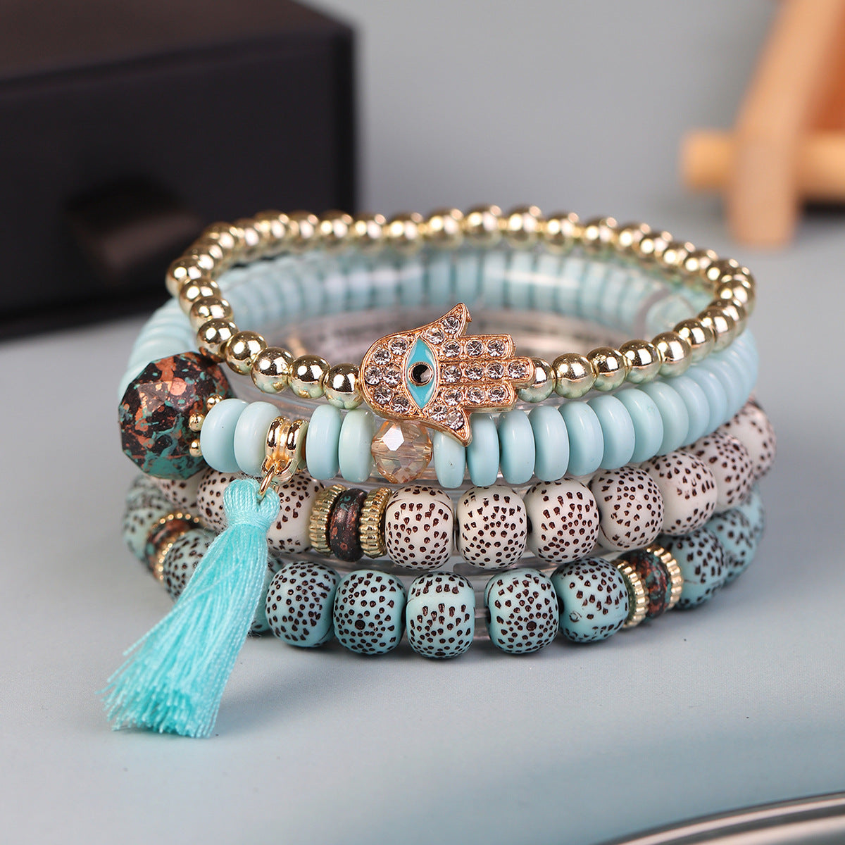 Wholesale Tassel Demon Palm Pendant Multi Layered Pendant Glass Elastic Bracelet