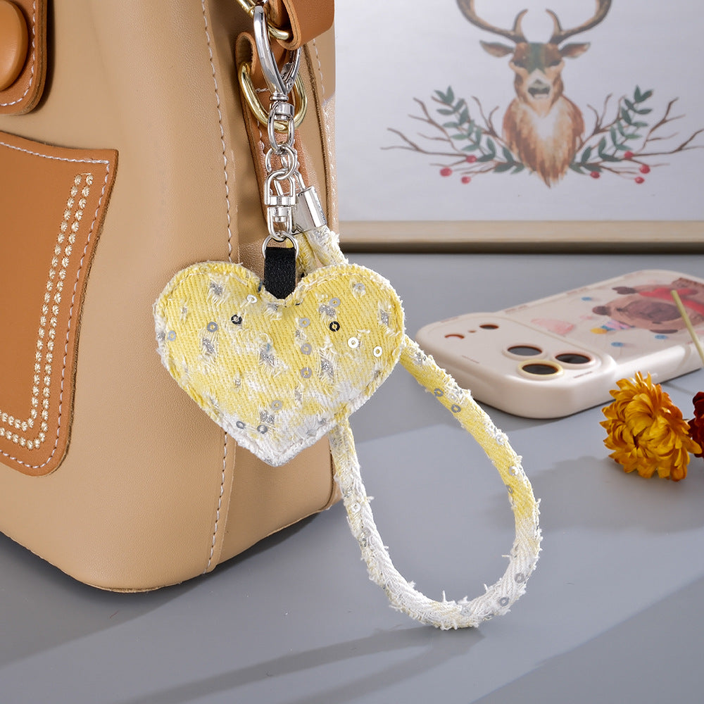 Wholesale Ripped Denim Heart Wrist Keychain