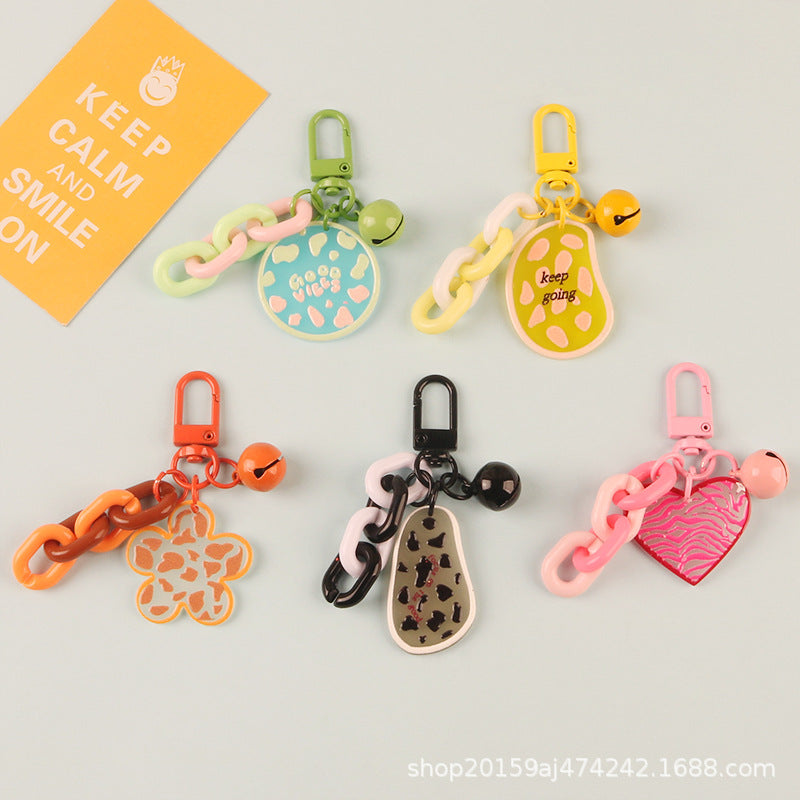 Wholesale Cow Pattern Candy Color Bell Acrylic Keychain
