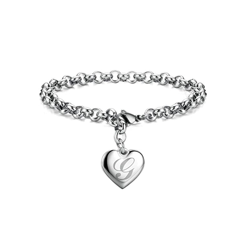 Wholesale Alphabet Pendant Stainless Steel Heart Bracelet