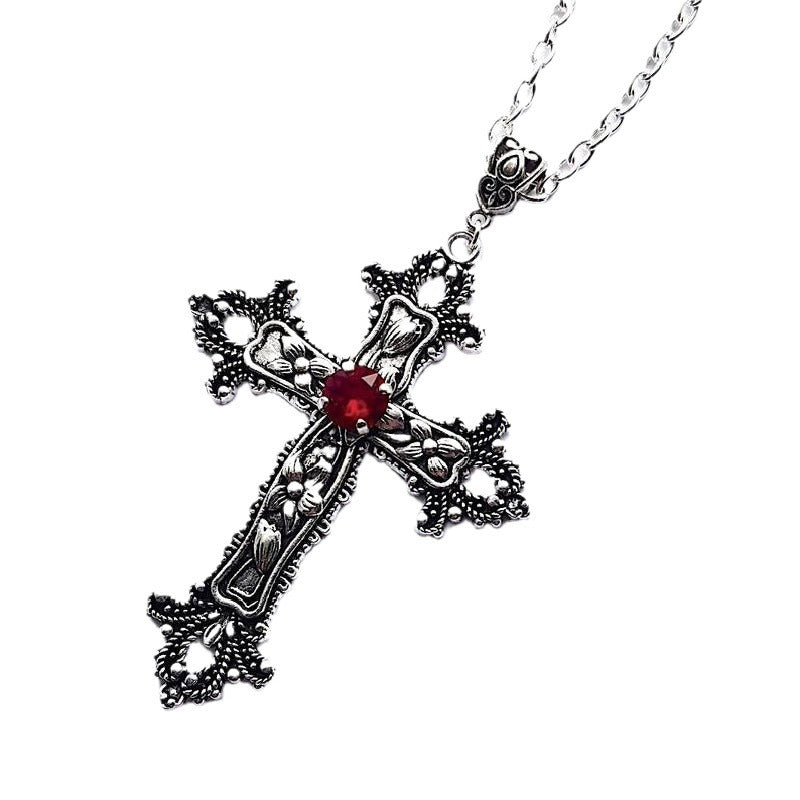 Wholesale  Creative Flower Pattern Cross Diamond Necklace Gothic