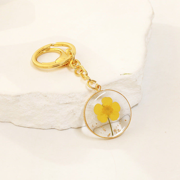 Wholesale 6pcs Dried Flower Resin Specimen Month Flower Keychain