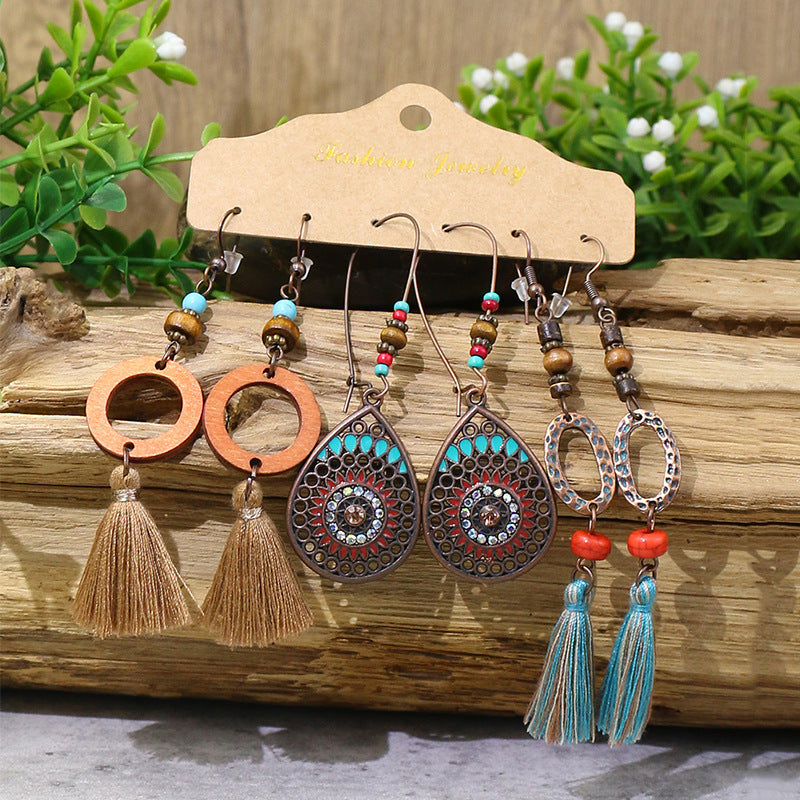Wholesale Tassel Turquoise Three Pairs Earring Set