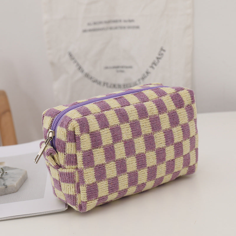 Wholesale Checkerboard Wool Cosmetic Bag