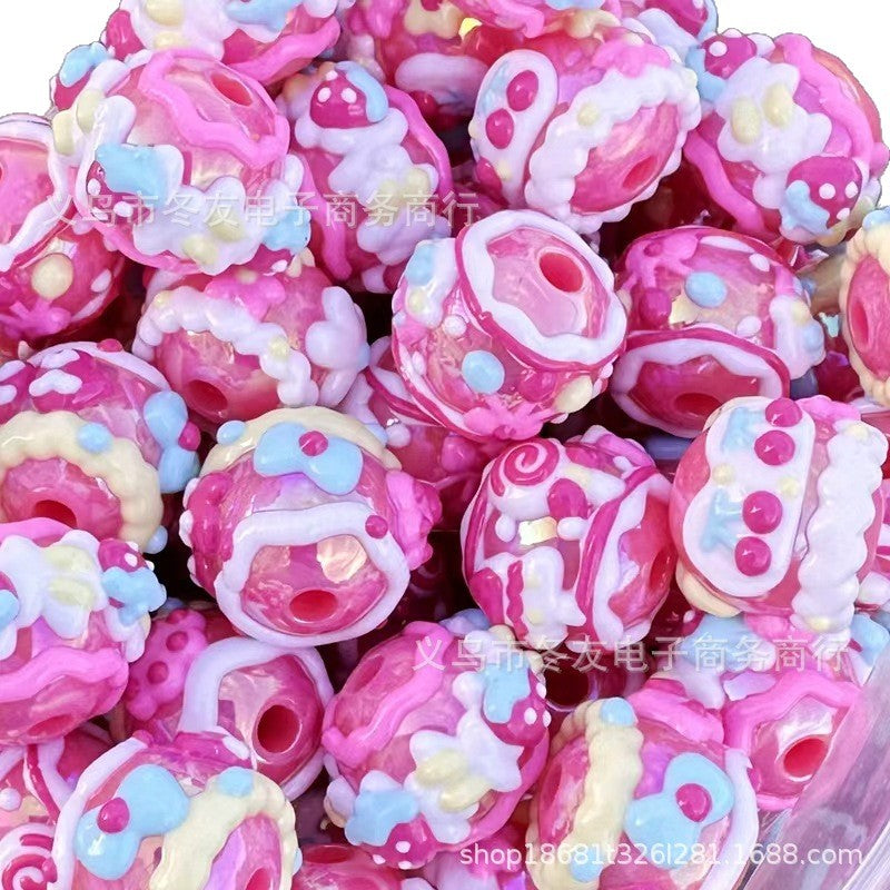 Wholesale Random  20pcs/pack Rose pink acrylic heavy-duty hand-painted Fancy Beads