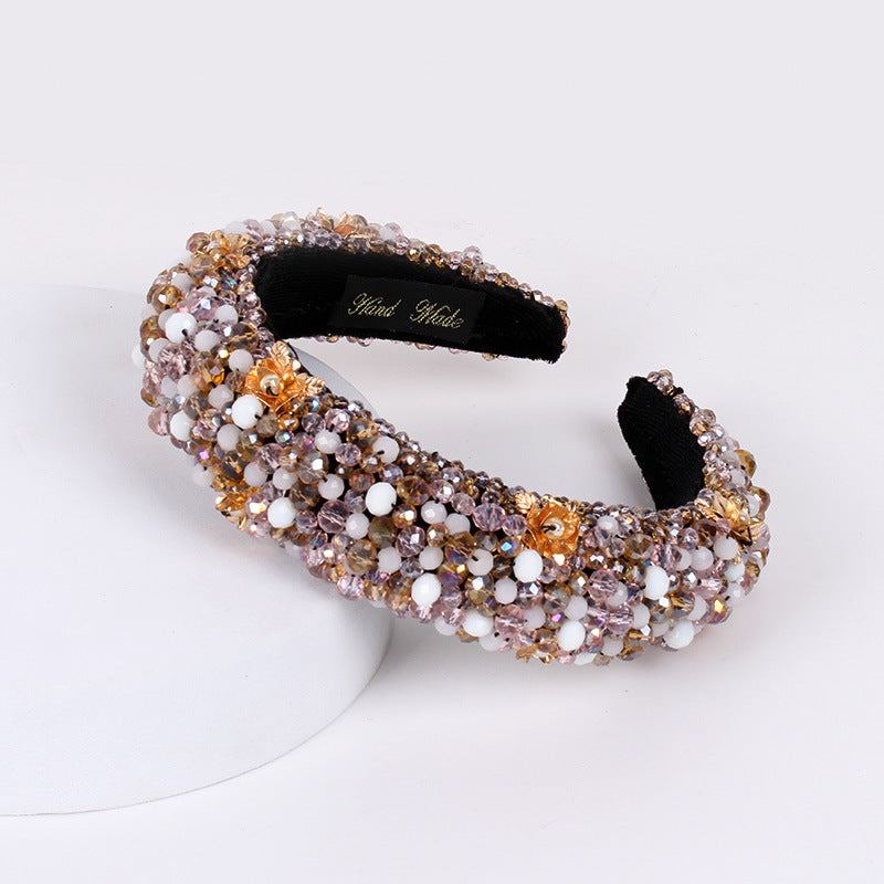 Wholesale 10Pcs Heavy Industry Crystal Beaded Retro Baroque Thick Sponge Wide Brim Pressed Headband