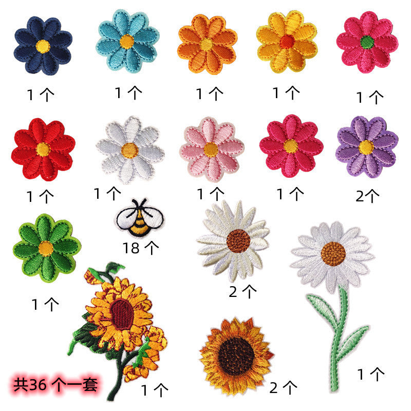 Wholesale Polyester Embroidered Flower Patches Cartoon Bee Sunflower DIY Clothing Decor Resale Accessory