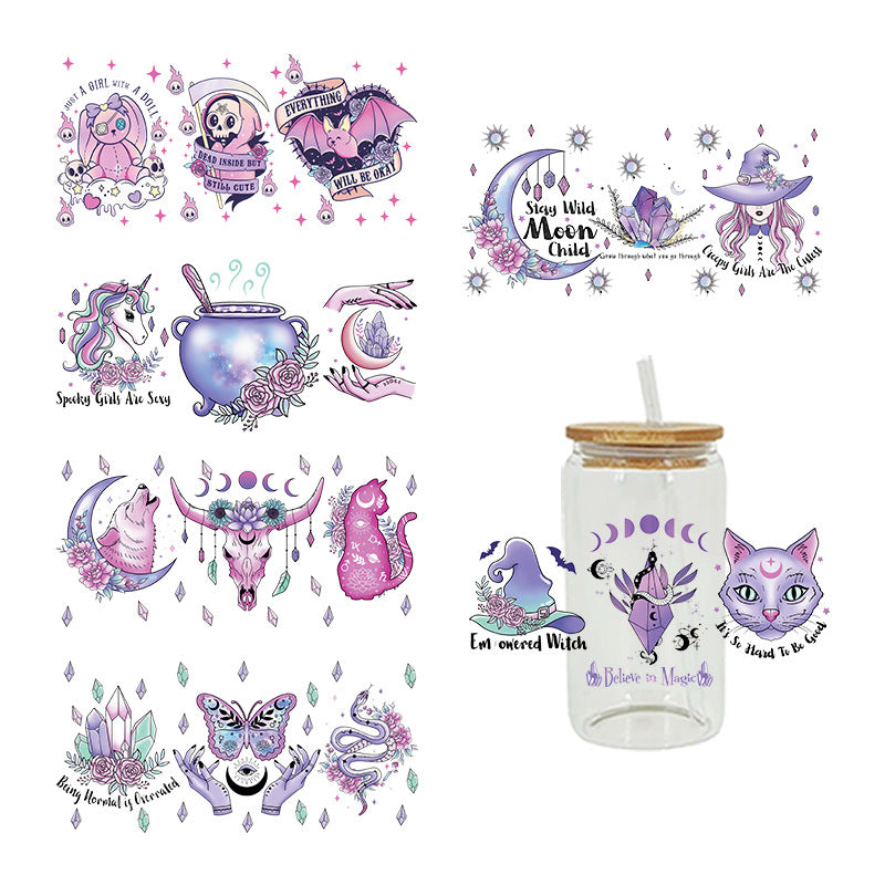 Wholesale Purple sy Mysterious Witch Style Theme 16oz Cup UV DTF Wraps