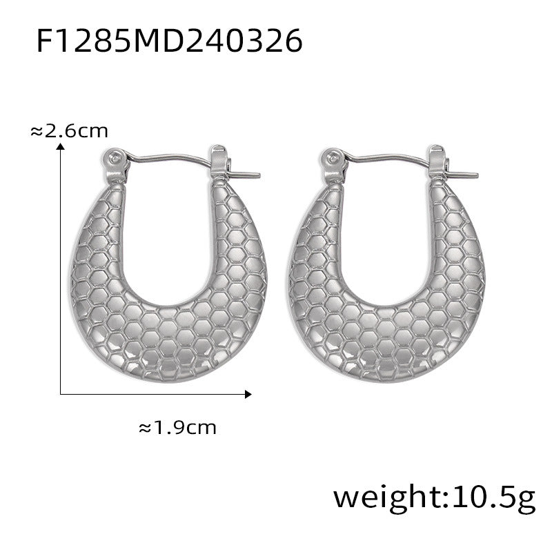 Wholesale Titanium Steel Gold Plated Geometric U Shape Texture Earrings
