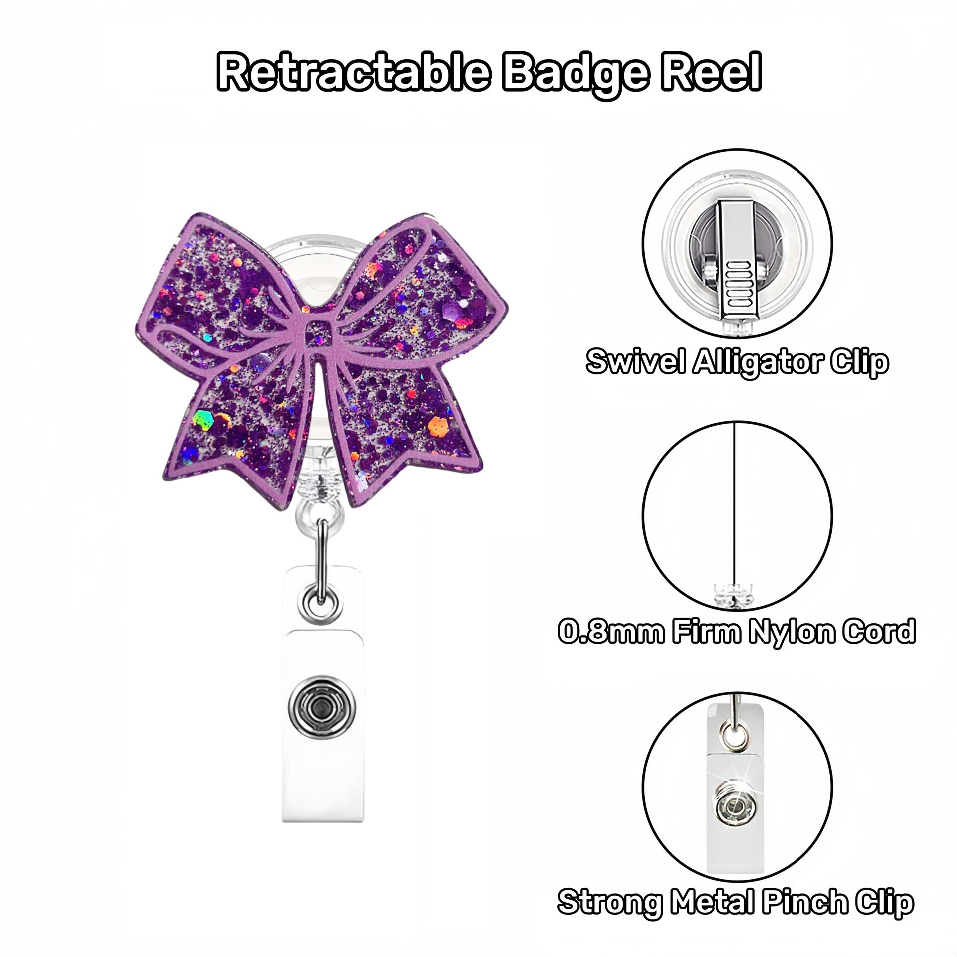 Wholesale Shiny acrylic bow rotating easy-pull buckle retractable buckle keychain